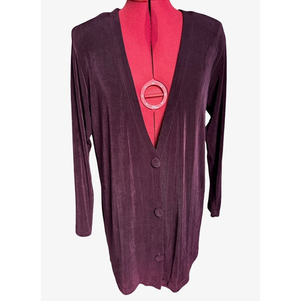 Jostar Vintage Medium Travelers Purple Slinky Long Lone Button Up Cardigan Top‎